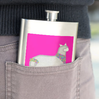 Cute Alpaca with flowers birthday Flask
