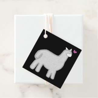 Cute Alpaca with sparkly pink butterfly Favor Tags