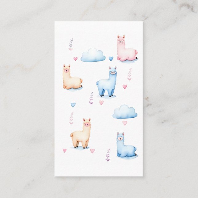 Cute Alpacas and Clouds Business Card (Front)