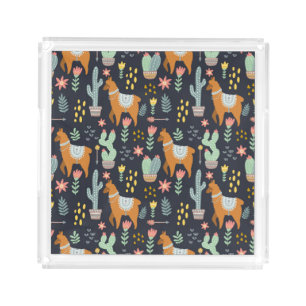 Cute Alpacas Pattern Acrylic Tray