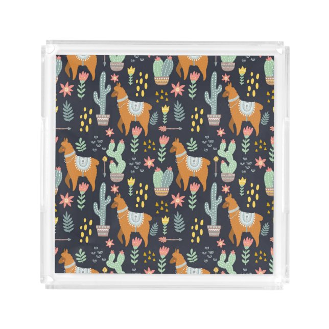 Cute Alpacas Pattern Acrylic Tray (Front)