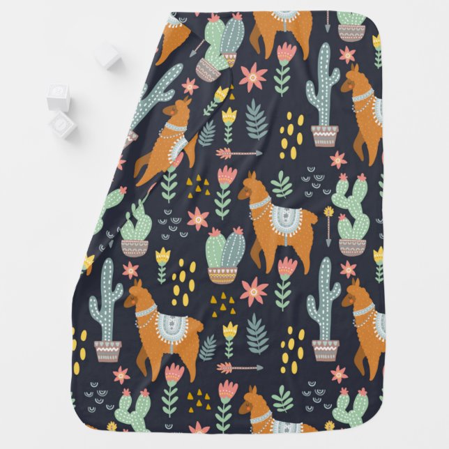 Cute Alpacas Pattern Baby Blanket (In Situ)