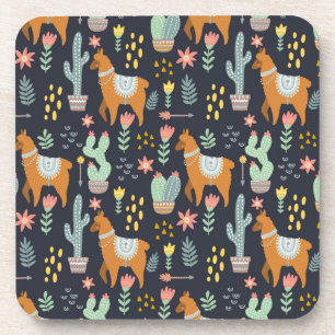Cute Alpacas Pattern Beverage Coaster