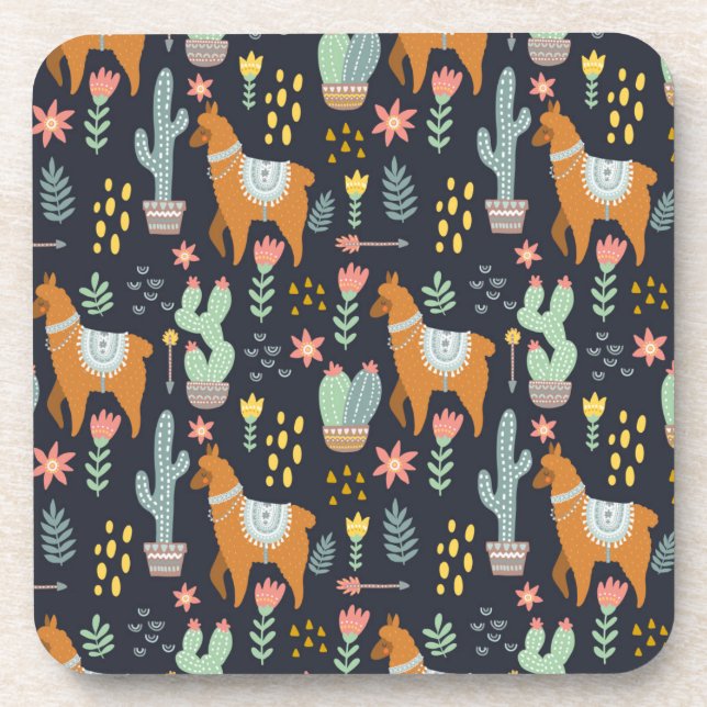 Cute Alpacas Pattern Beverage Coaster (Front)