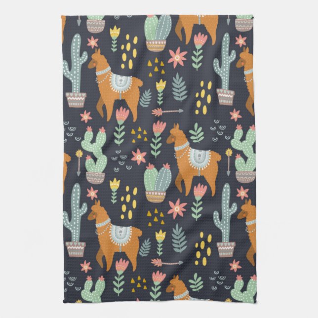 Cute Alpacas Pattern Kitchen Towel (Vertical)