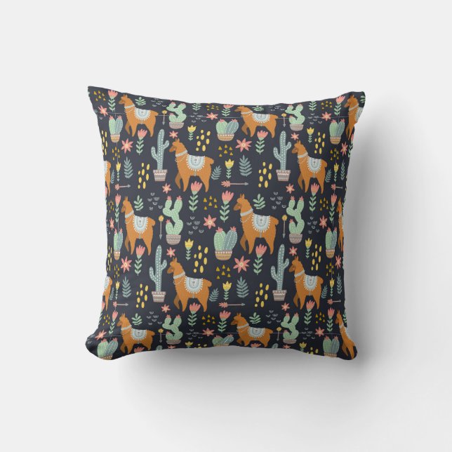Cute Alpacas Pattern Throw Pillow (Front)