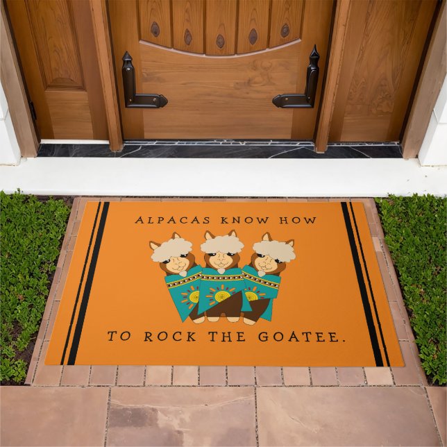 Cute Alpacas Rocking Goatees & Teal Serapes Doormat (Outdoor)