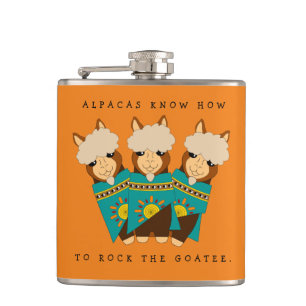Cute Alpacas Rocking Goatees & Teal Serapes Flask