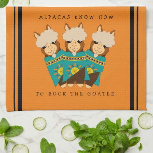 Cute Alpacas Rocking Goatees  Teal Serapes Kitchen Towel