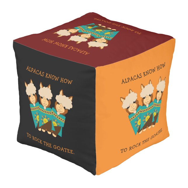 Cute Alpacas Rocking Goatees & Teal Serapes Outdoor Pouf (Angled Back)