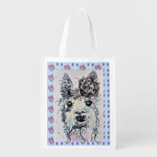 Cute Alpacca Llama animal Reusable Grocery Bag
