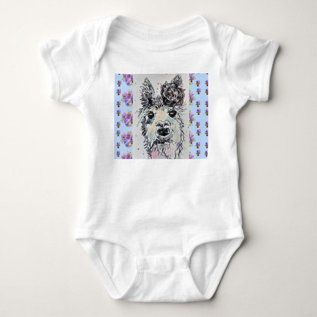 Cute Alpacca Llama Animal Watercolor Baby Suit Baby Bodysuit (Front)
