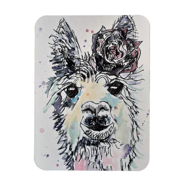 Cute Alpacca llama Animal Watercolour Art Magnet (Vertical)