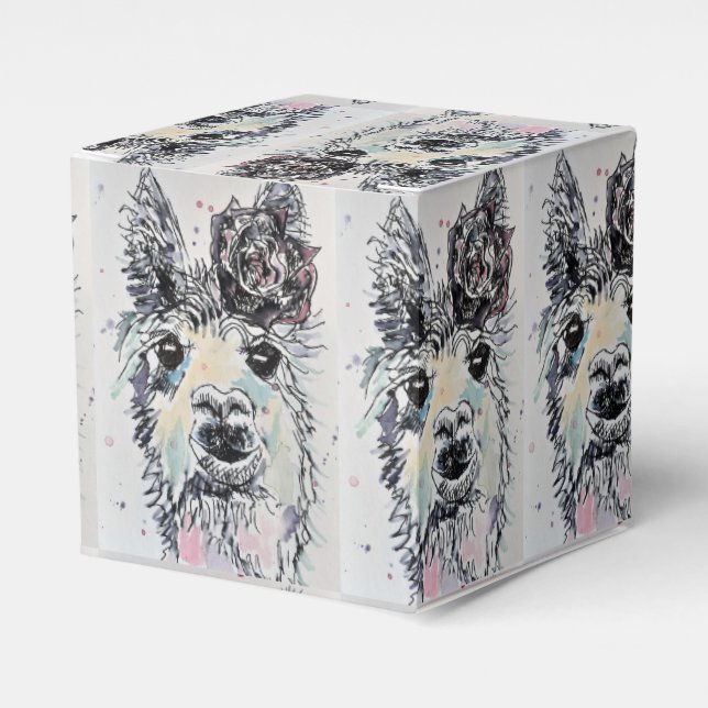 Cute Alpacca Llama Girls Birthday Cake Favor Box (Front Side)