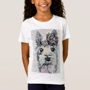 Cute Alpacca Llama watercolour art Girls T Shirt