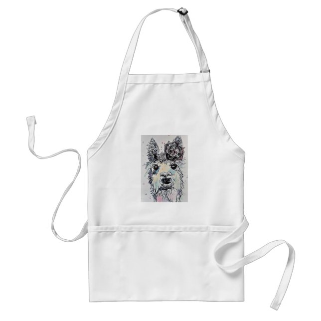 Cute Alpacca Llama Watercolour Art Kitchen Apron (Front)