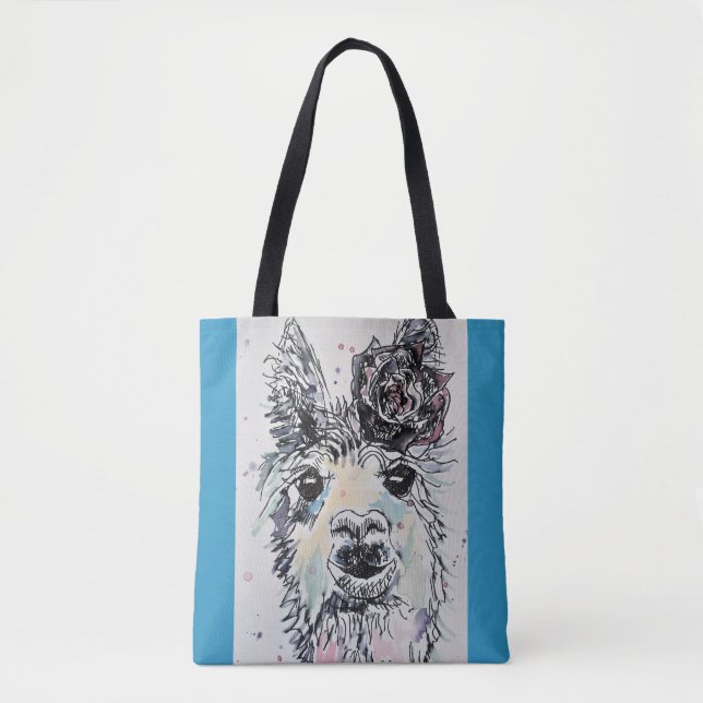 Cute Alpacca Llama Watercolour Grocery Tote Bag (Front)