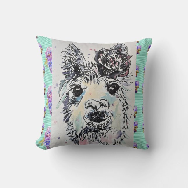 Cute Alpacca Lllama Watercolour Art Baby Cushion (Front)