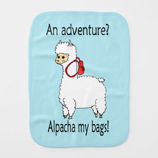 Cute alpacha adventure pun baby burp cloth (Front)