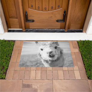 Cute Alpaka bw 1 #animal #nature Doormat