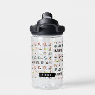 Cute Alphabet ABC Animals Custom Name School Water Bottle