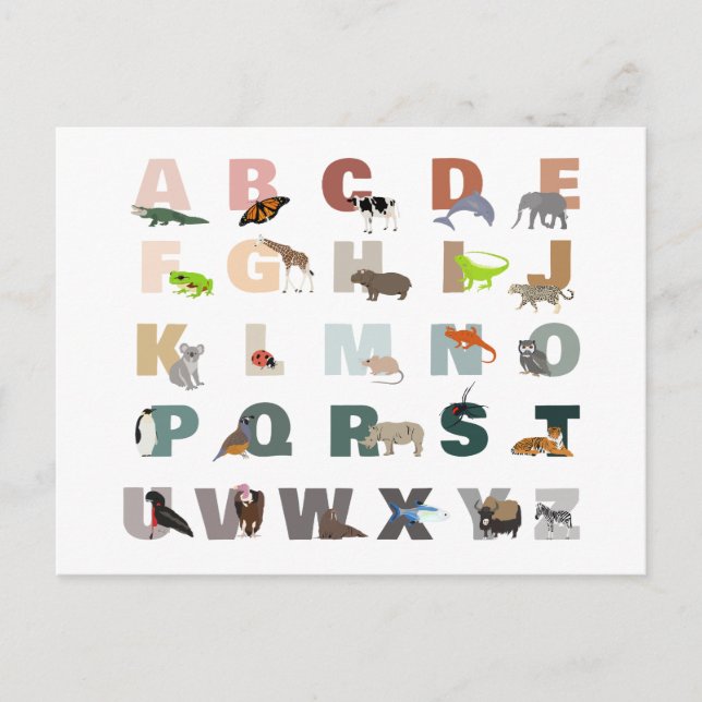 Cute Alphabet ABC Animals Holiday Postcard (Front)