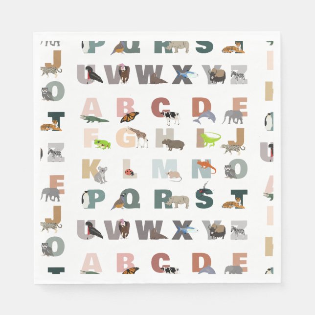 Cute Alphabet ABC Animals Napkins (Front)