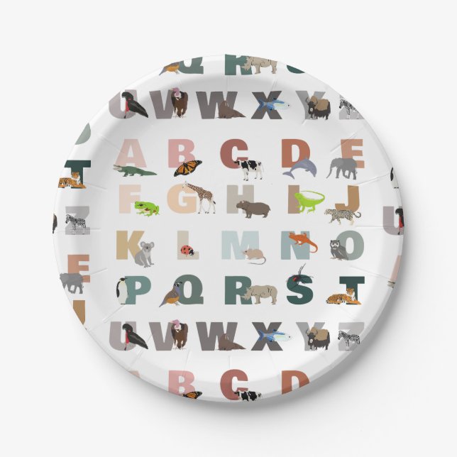 Cute Alphabet ABC Animals Paper Plates (Front)