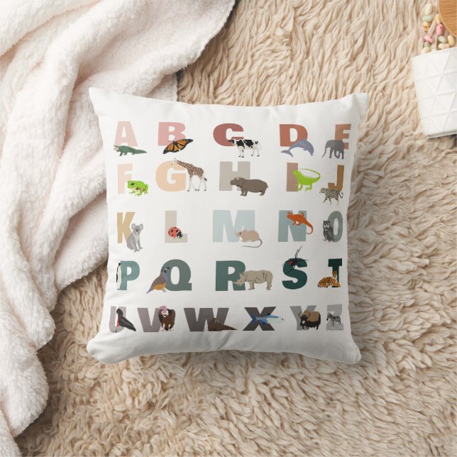 Cute Alphabet ABC Animals Throw Pillow (Blanket)