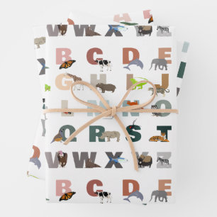 Cute Alphabet ABC Animals Wrapping Paper Sheets