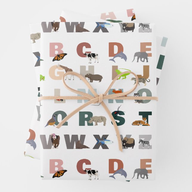 Cute Alphabet ABC Animals Wrapping Paper Sheets (In situ)