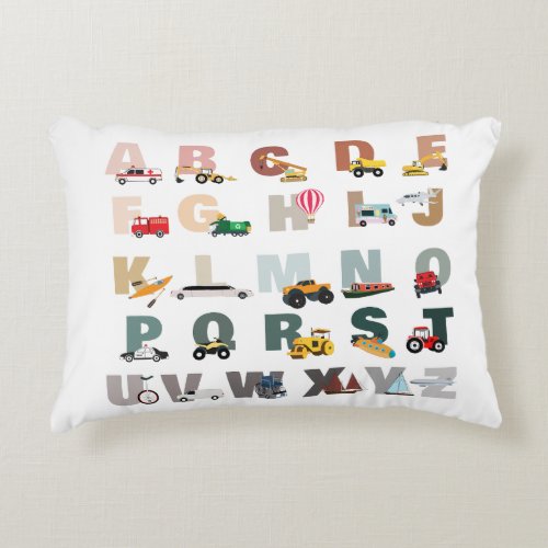 Cute Alphabet ABC Trucks Transportation Vehicles Accent Pillow