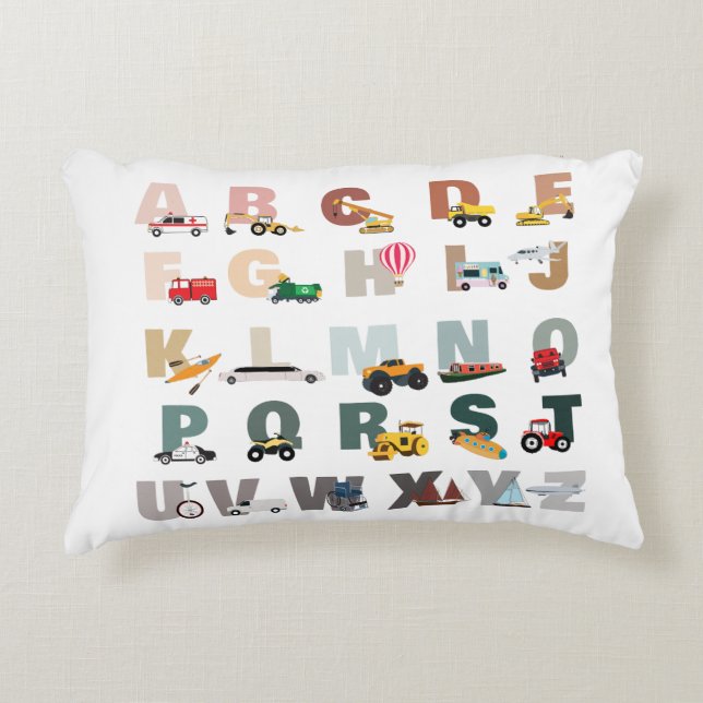 Cute Alphabet ABC Trucks, Transportation Vehicles Accent Pillow (Front)
