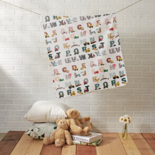 Cute Alphabet ABC Trucks Transportation Vehicles Baby Blanket