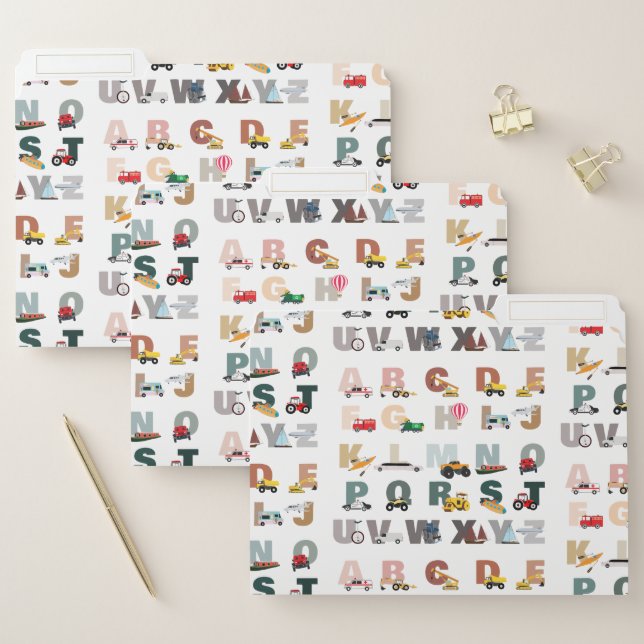 Cute Alphabet ABC Trucks, Transportation Vehicles File Folder (Set)