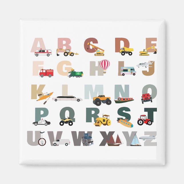 Cute Alphabet ABC Trucks, Transportation Vehicles Magnet (Front)