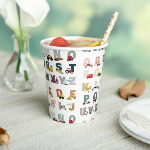 Cute Alphabet ABC Trucks Transportation Vehicles Paper Cups