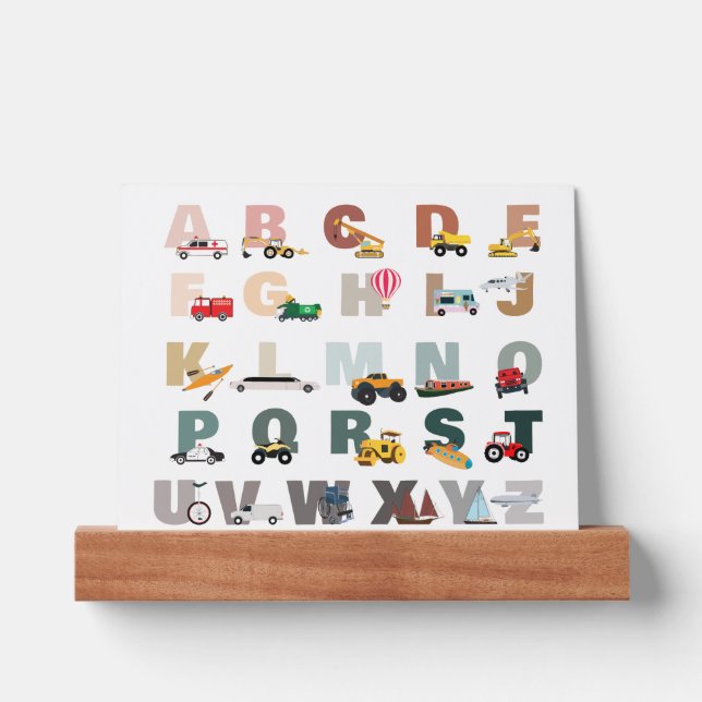 Cute Alphabet ABC Trucks, Transportation Vehicles Picture Ledge (Front)