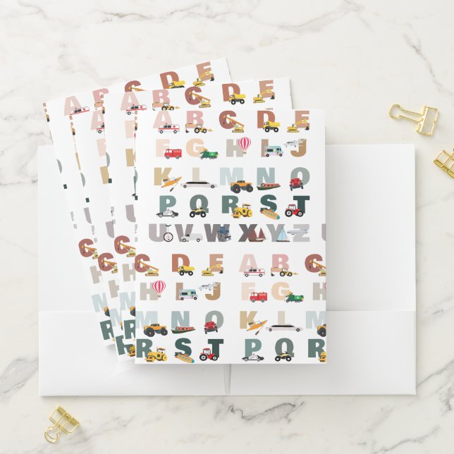Cute Alphabet ABC Trucks, Transportation Vehicles Pocket Folder (In Situ)