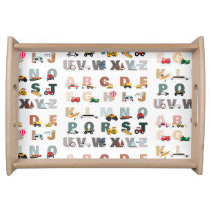 Cute Alphabet ABC Trucks, Transportation Vehicles Serving Tray
