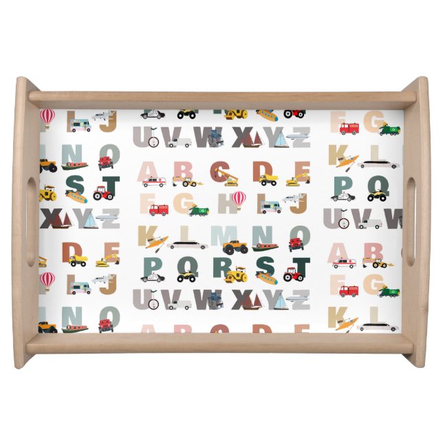 Cute Alphabet ABC Trucks, Transportation Vehicles Serving Tray (Front)
