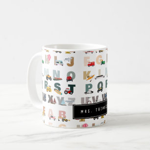 Cute Alphabet ABC Trucks, Vehicles Teacher Gift Coffee Mug