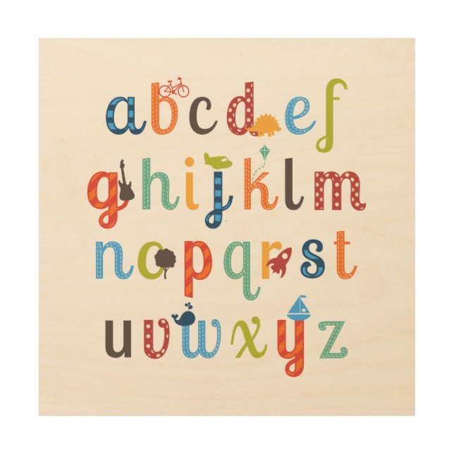 Cute Alphabet Design Wood Wall Art (Front)