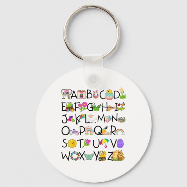 Cute Alphabet Funny Easter Day Abc Alphabet Egg Ra Keychain (Front)