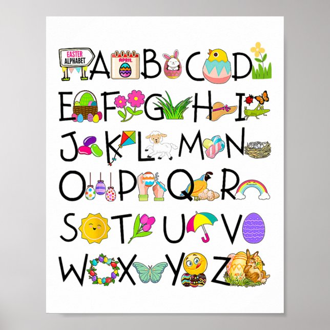 Cute Alphabet Funny Easter Day Abc Alphabet Egg Ra Poster (Front)