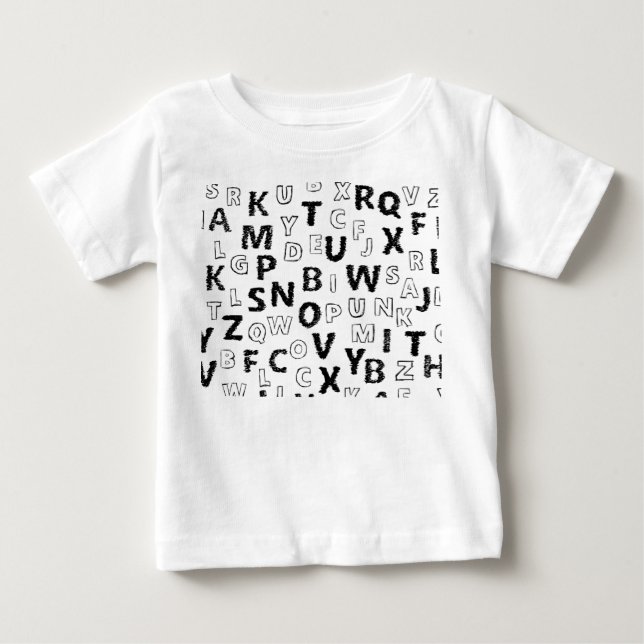 Cute Alphabet Kids T-Shirt | Black & White Letter  (Front)