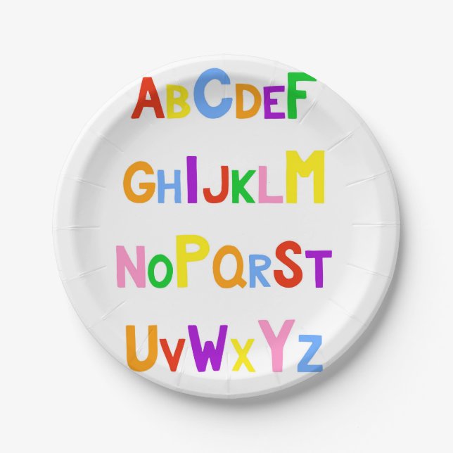 Cute Alphabet Paper Plates (Front)