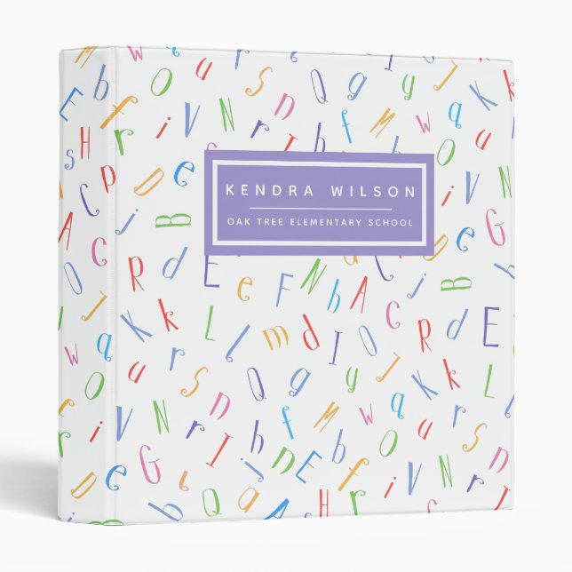 Cute Alphabet Pattern - Kids or Teacher 3 Ring Binder (Front/Spine)