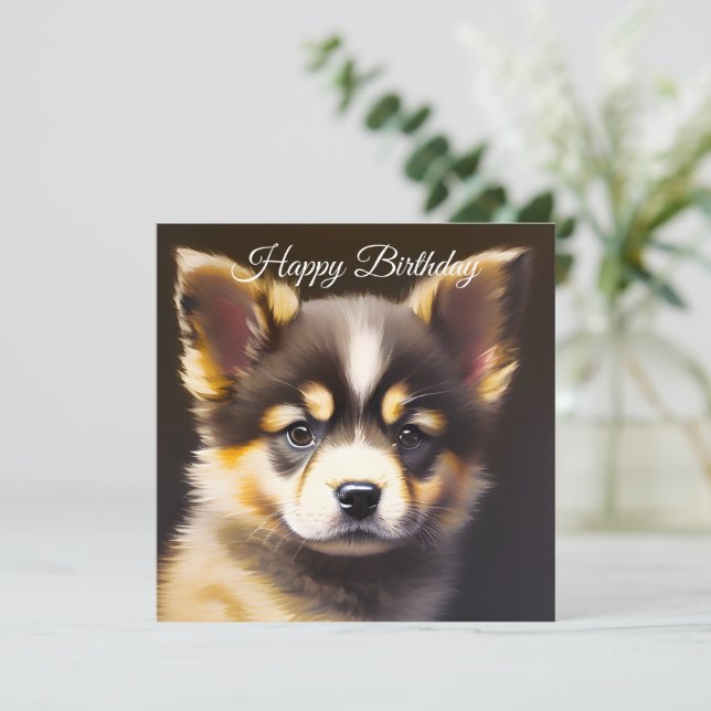 Cute Alsatian Puppy Birthday Holiday Card (Standing Front)