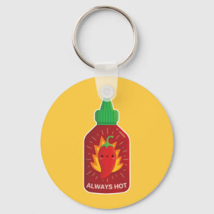 Cute Always Hot Red Chili Pepper Sauce Bottle Keychain